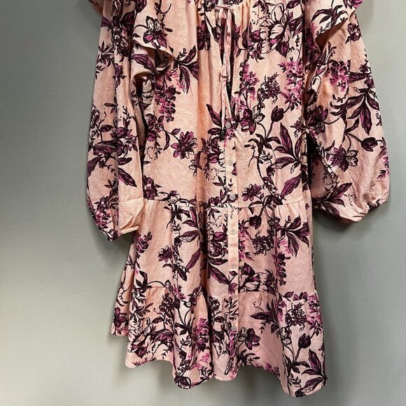 FREE PEOPLE Sunbaked Floral Long Sleeve Swing Minidress in Peach Combo Size M - Picture 6 of 6